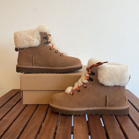 UGG Classic Mini Alpine Lace Boots Chestnut Women Size 7 - Picture 4 of 14